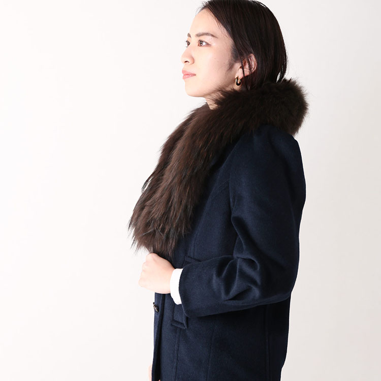 アンゴラ ウール ジャケット ネイビー ファー 襟