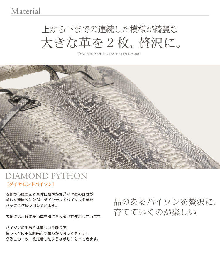 大きな革を使ったパイソンバッグ