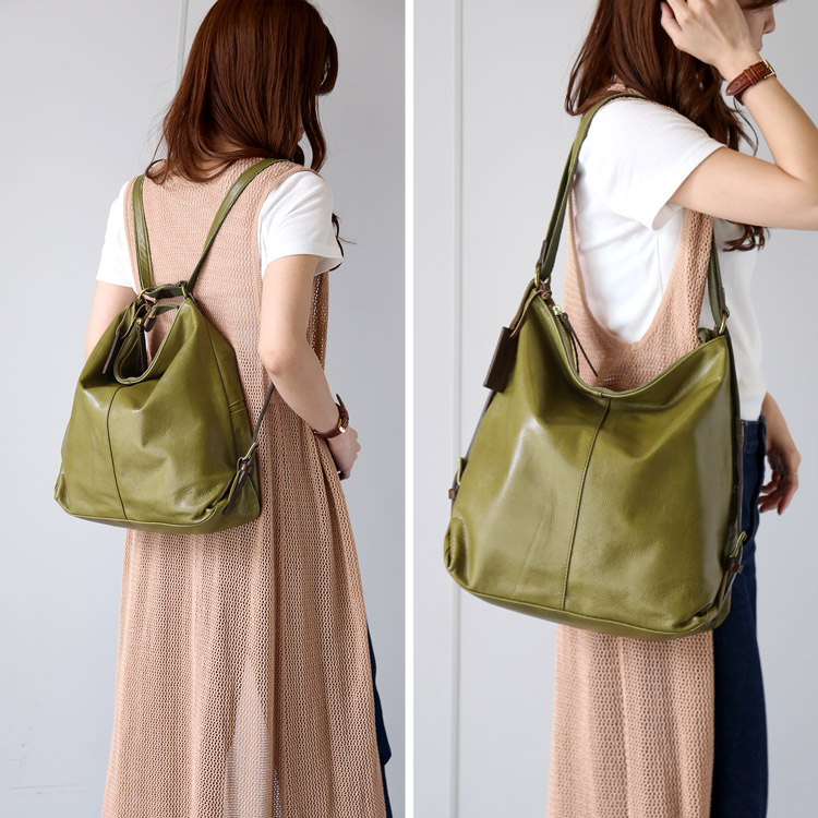 牛革 リュックサック ワンショルダーバッグ 2wayバッグ カーキ グリーン