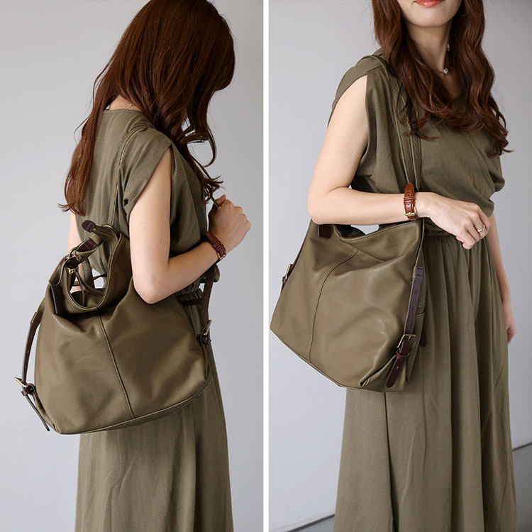 牛革 リュック 本革 2way トープ グレー モカ