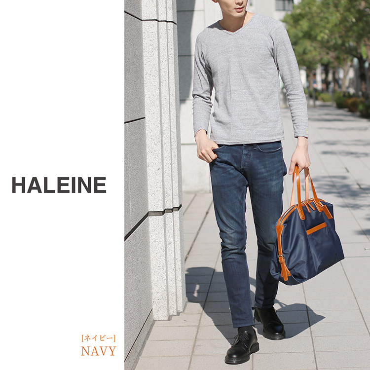 [HALEINE]牛革 栃木レザー たつのレザー ＆ ナイロン ボストン バッグ