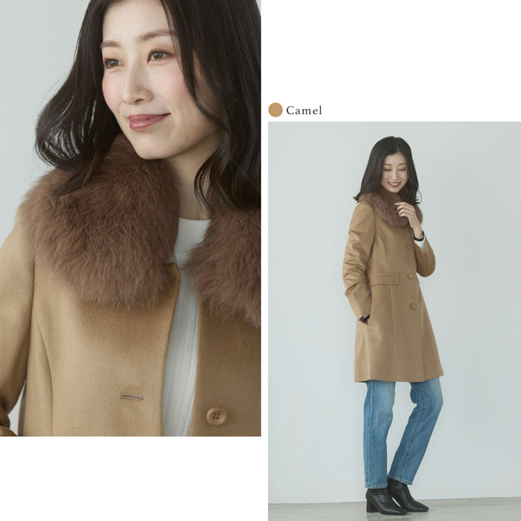 カシミヤコート フォックス ファー 丸襟
