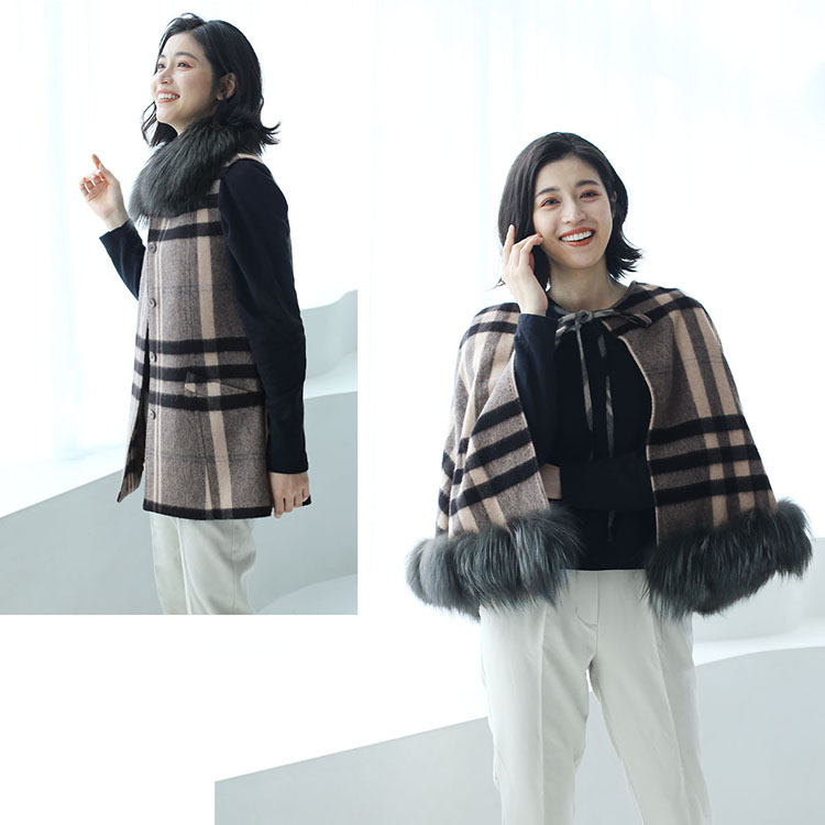 ファー付き カシミヤコート