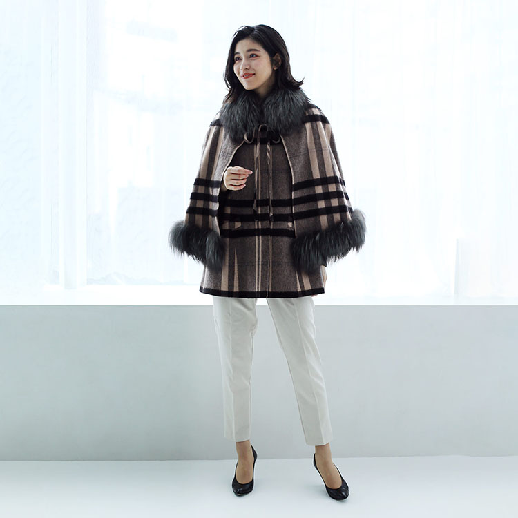ファー付き カシミヤコート