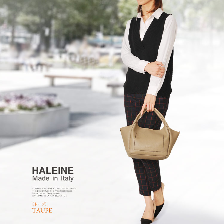 HALEINE [アレンヌ] 牛革 トート バッグ ポーチ付 ハンドステッチ イタリア製 / レディース