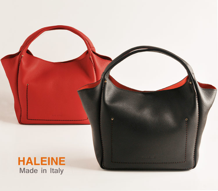 HALEINE [アレンヌ] 牛革 トート バッグ 大 ポーチ付 ハンドステッチ イタリア製 / レディース