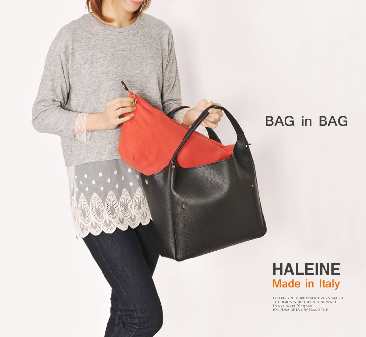 HALEINE [アレンヌ] 牛革 トート バッグ 大 ポーチ付 ハンドステッチ イタリア製 / レディース