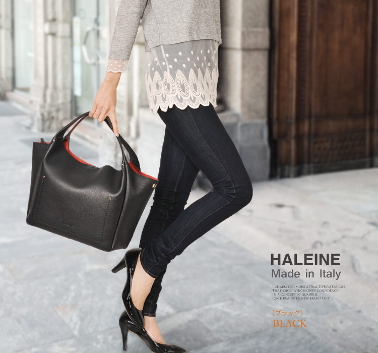 HALEINE [アレンヌ] 牛革 トート バッグ 大 ポーチ付 ハンドステッチ イタリア製 / レディース