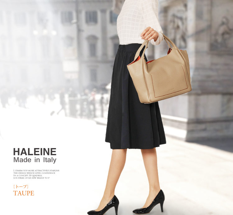 HALEINE [アレンヌ] 牛革 トート バッグ 大 ポーチ付 ハンドステッチ イタリア製 / レディース
