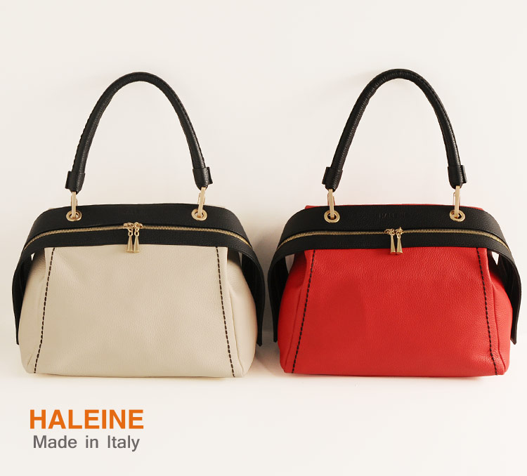 HALEINE [アレンヌ] 牛革 ハンド バッグ ハンドステッチ イタリア製 バイカラー / レディース