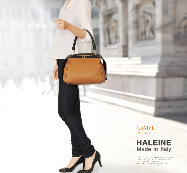 HALEINE [アレンヌ] 牛革 ハンド バッグ ハンドステッチ イタリア製 バイカラー / レディース