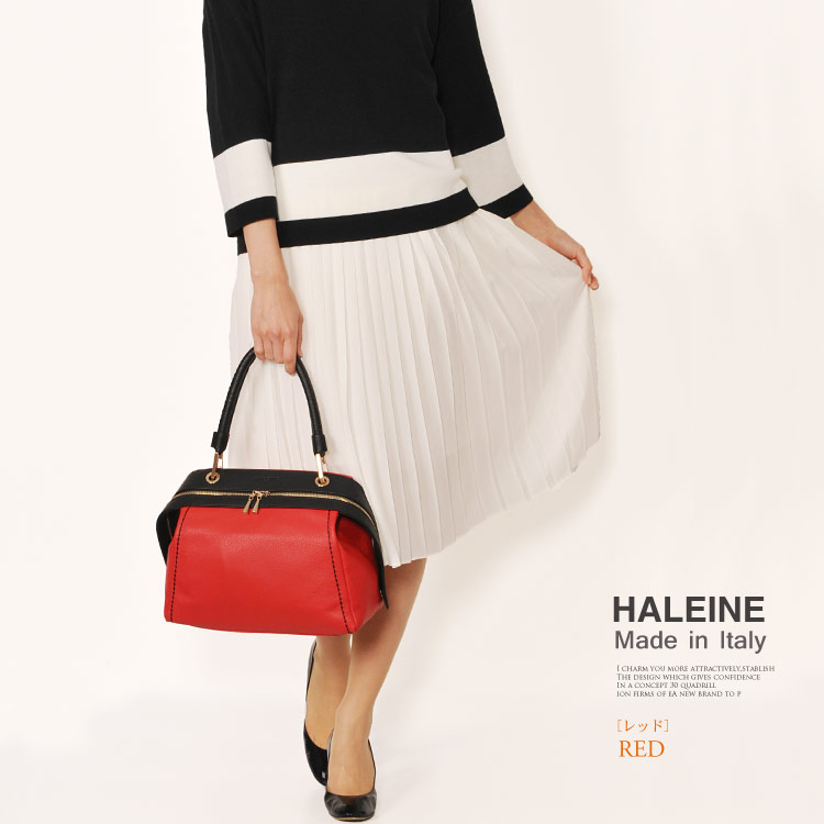 HALEINE [アレンヌ] 牛革 ハンド バッグ ハンドステッチ イタリア製 バイカラー / レディース