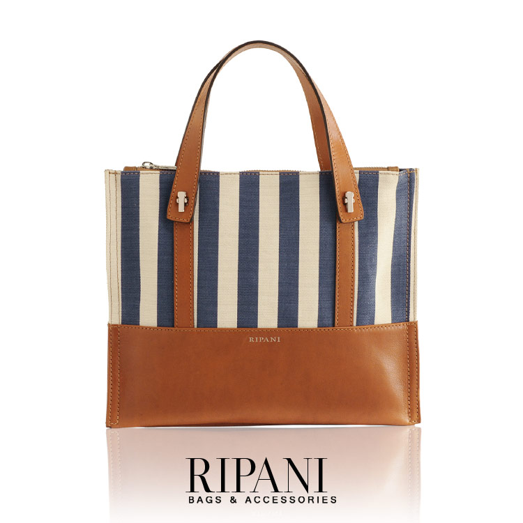 RIPANI [リパーニ] トートバッグ ２WAY 牛革 ＆ ストライプ キャンバス イタリア製 ショルダーバッグ / レディース (No.07000123)