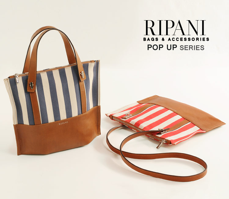 RIPANI [リパーニ] トートバッグ ２WAY 牛革 ＆ ストライプ キャンバス イタリア製 ショルダーバッグ / レディース (No.07000123)