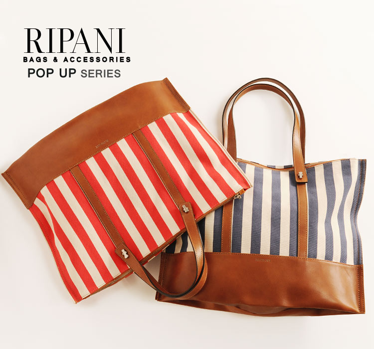 RIPANI [リパーニ] トートバッグ ２WAY 牛革 ＆ ストライプ キャンバス イタリア製 / レディース (No.07000124)