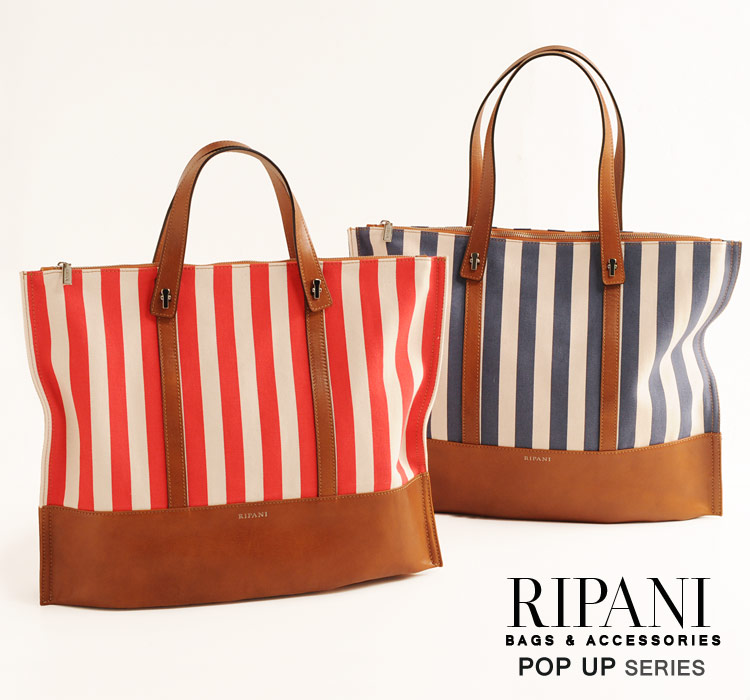 RIPANI [リパーニ] トートバッグ ２WAY 牛革 ＆ ストライプ キャンバス イタリア製 / レディース (No.07000124)