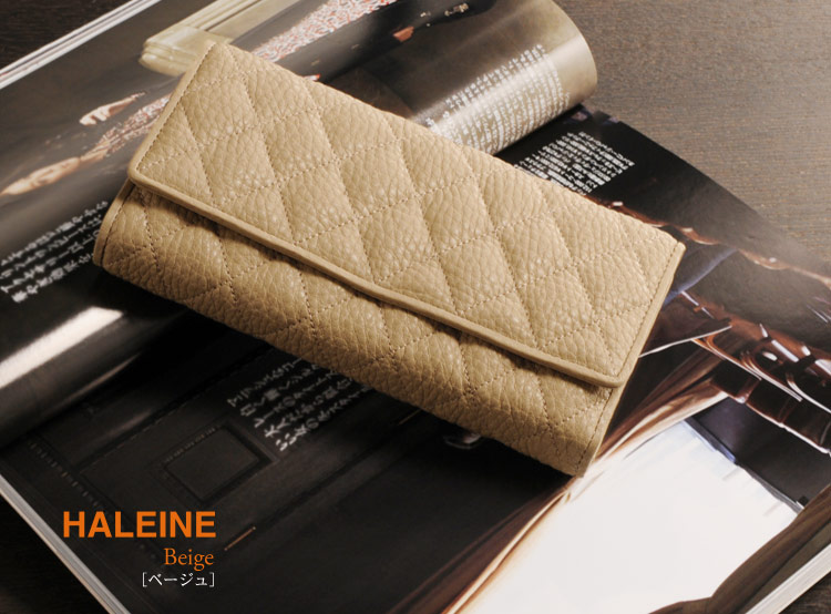 HALEINE [アレンヌ] 牛革 長財布 かぶせ ナチュラル シュリンク レザー キルティング / レディース (No.07000132)