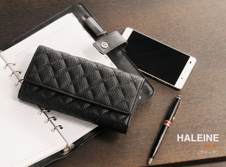 HALEINE [アレンヌ] 牛革 長財布 かぶせ ナチュラル シュリンク レザー キルティング / メンズ (No.07000132-mens-1)