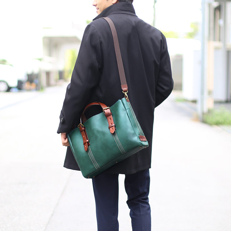 HALEINE[アレンヌ] 牛革 ビジネス バッグ 大 2way 日本製 ヌメ革 ハンドル ステッチ デザイン / メンズ (No.07000140-mens-1)