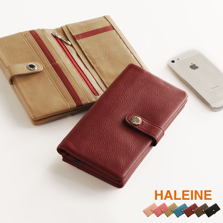HALEINE [アレンヌ] スマホ財布 牛革 長財布 ナチュラル シュリンク レザー バイカラー 多機能 / レディース (No.07000150)