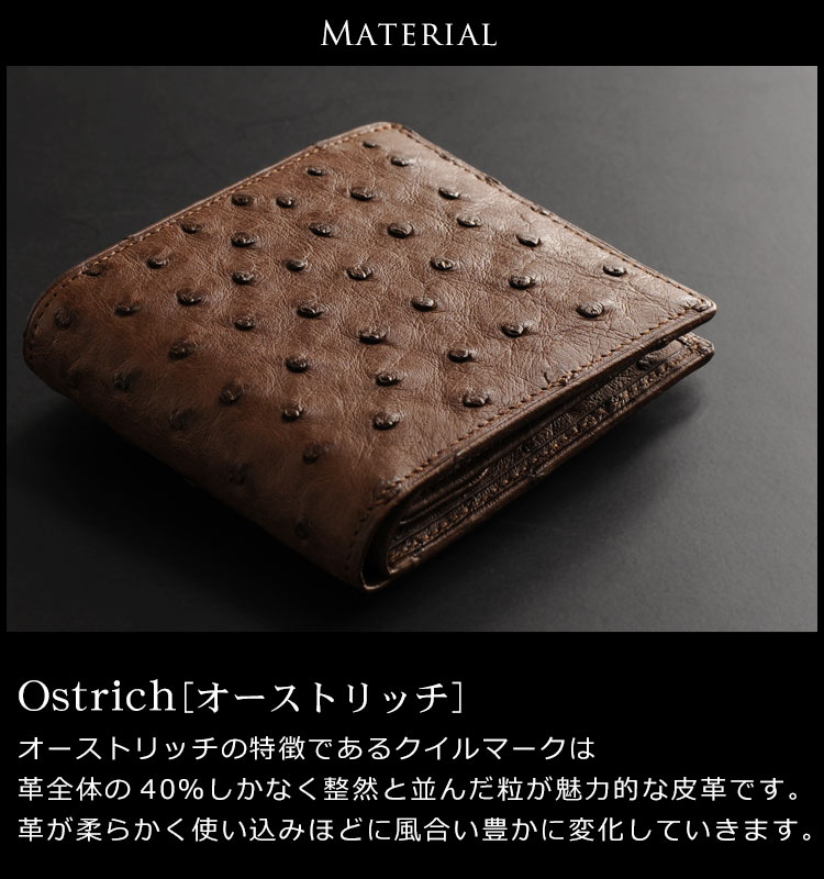 メンズ 折り財布 オーストリッチ