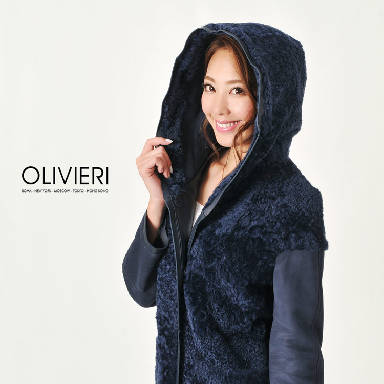[OLIVIERI] シェアード ムートン ロング コート ダブルフェイス フード付き / レディース フード