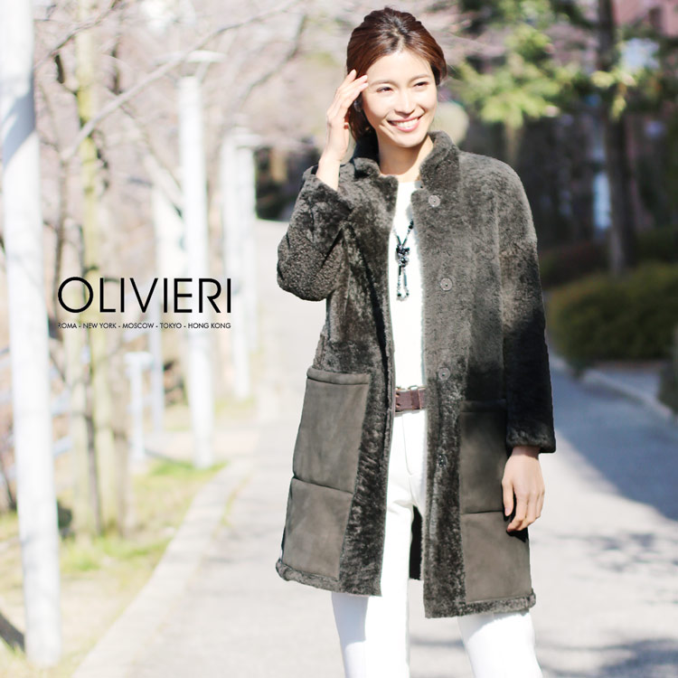 [OLIVIERI] ムートン ロング コート ダブルフェイス 九部袖 / レディース (No.01000693) モカ グレー