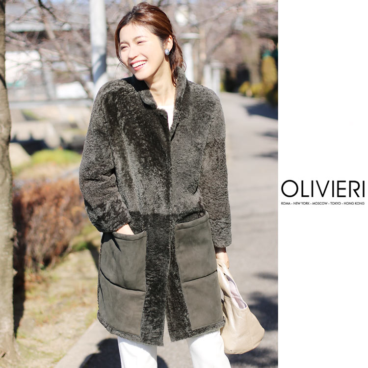 [OLIVIERI] ムートン ロング コート ダブルフェイス 九部袖 / レディース モカグレー