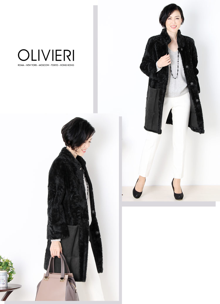[OLIVIERI] ムートン ロング コート ダブルフェイス 九部袖 / レディース (No.01000691) モカ グレー