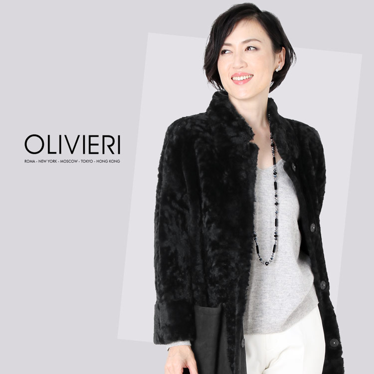 [OLIVIERI] ムートン ロング コート ダブルフェイス 九部袖 / レディース (No.01000691) モカ グレー