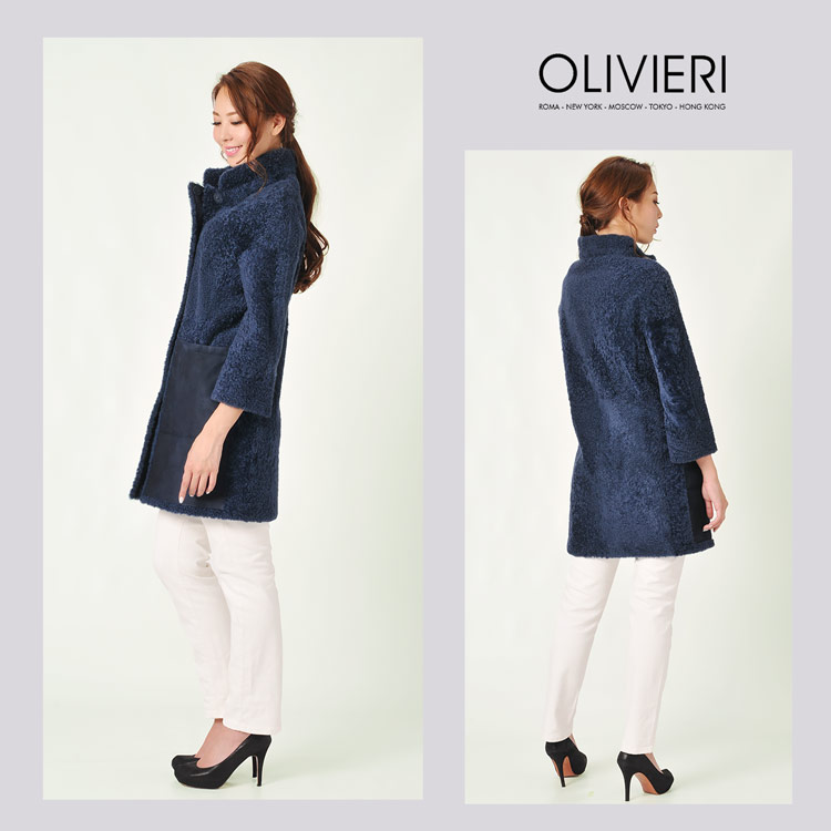 [OLIVIERI] ムートン ロング コート ダブルフェイス 九部袖 / レディース ネイビー