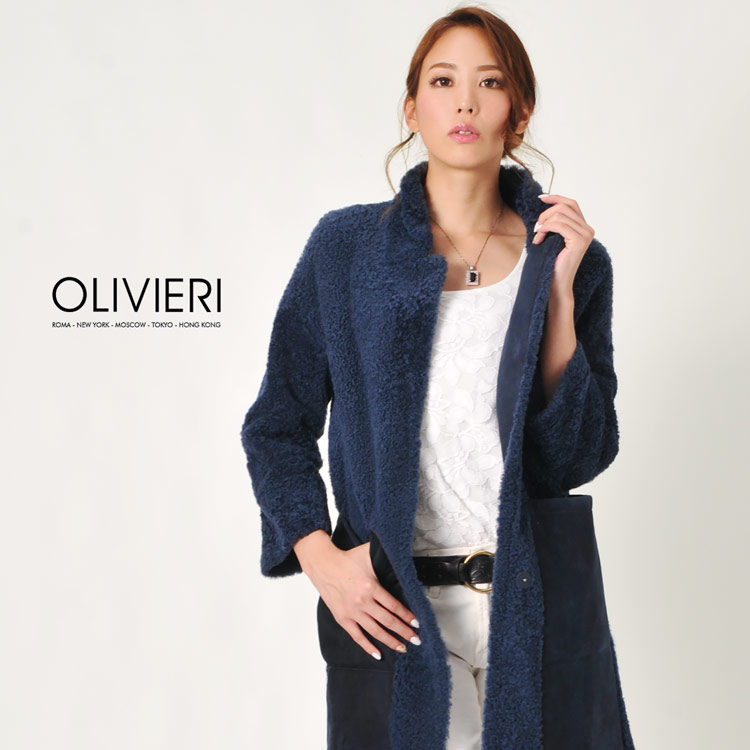[OLIVIERI] ムートン ロング コート ダブルフェイス 九部袖 / レディース