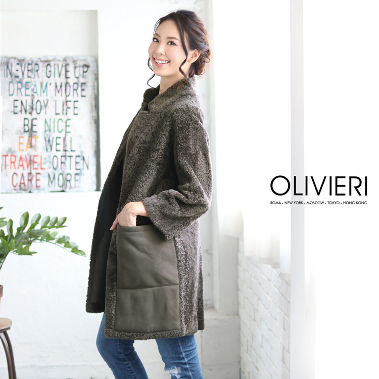 [OLIVIERI] ムートン ロング コート ダブルフェイス 九部袖 / レディース ネイビー