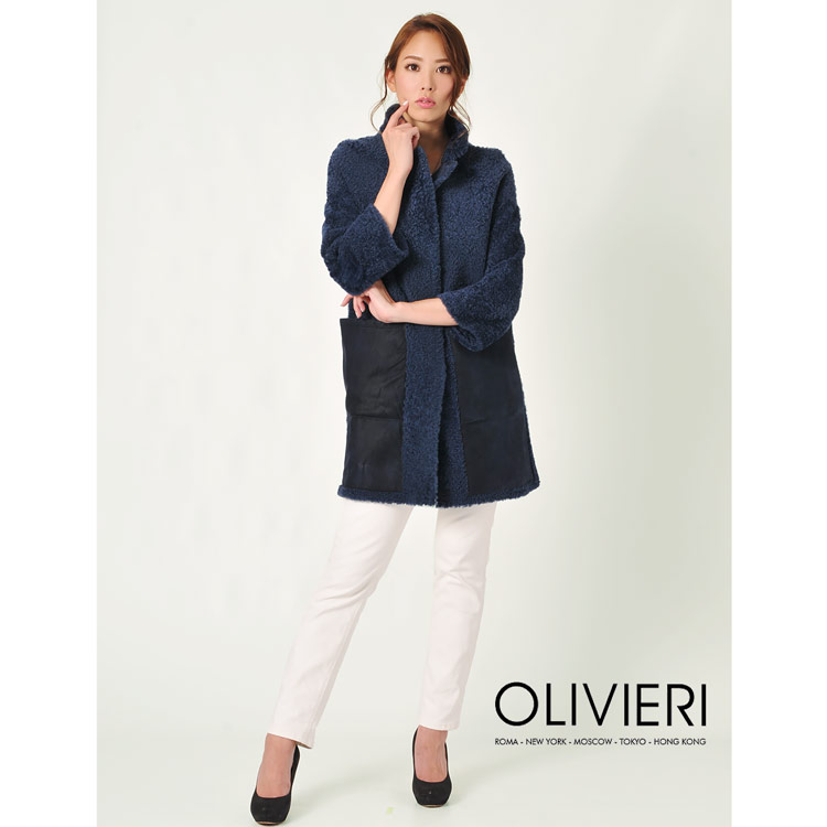 [OLIVIERI] ムートン ロング コート ダブルフェイス 九部袖 / レディース (No.01000691) モカ グレー