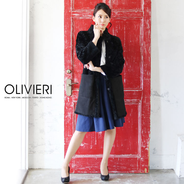 [OLIVIERI] ムートン ロング コート ダブルフェイス 九部袖 / レディース ブラック