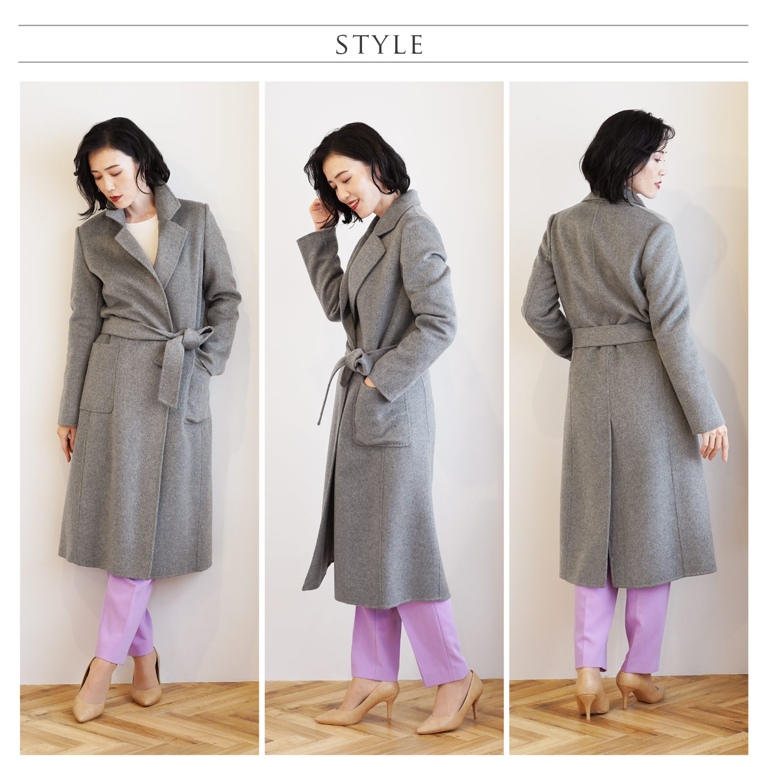 カシミヤ 100% ガウン ロング コート 着丈115cm レディース