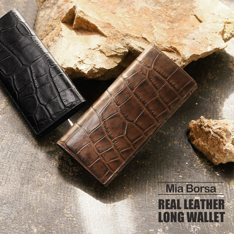 Mia Borsa/ミアボルサ 牛革 長財布 クロコダイル型押し 束入れ