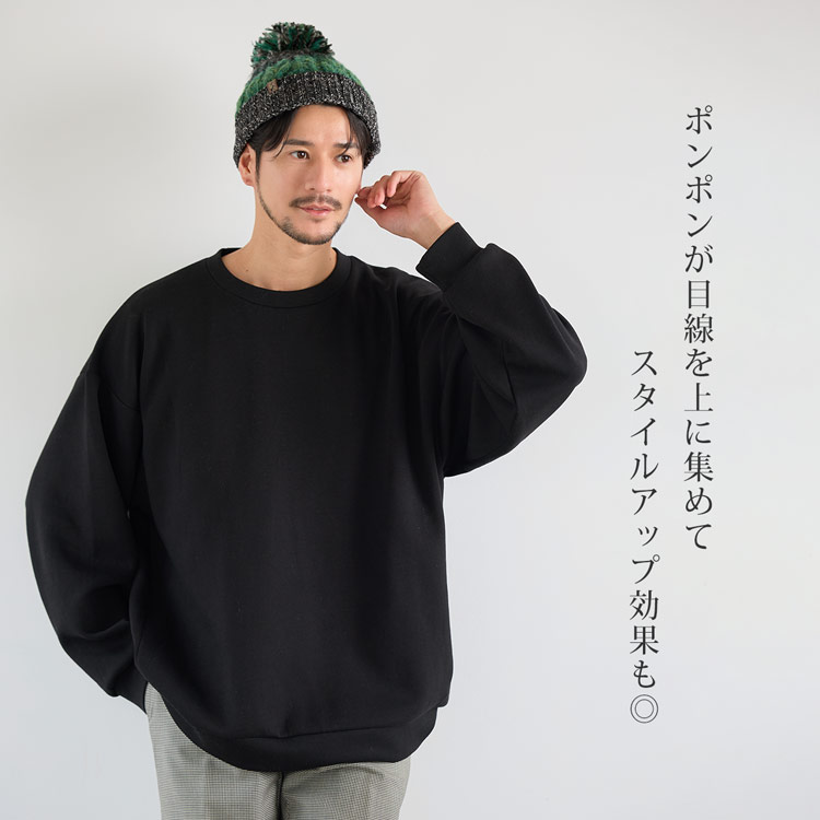 ニット帽 イタリア 糸 ポンポン 付き 帽子 メンズ 秋冬