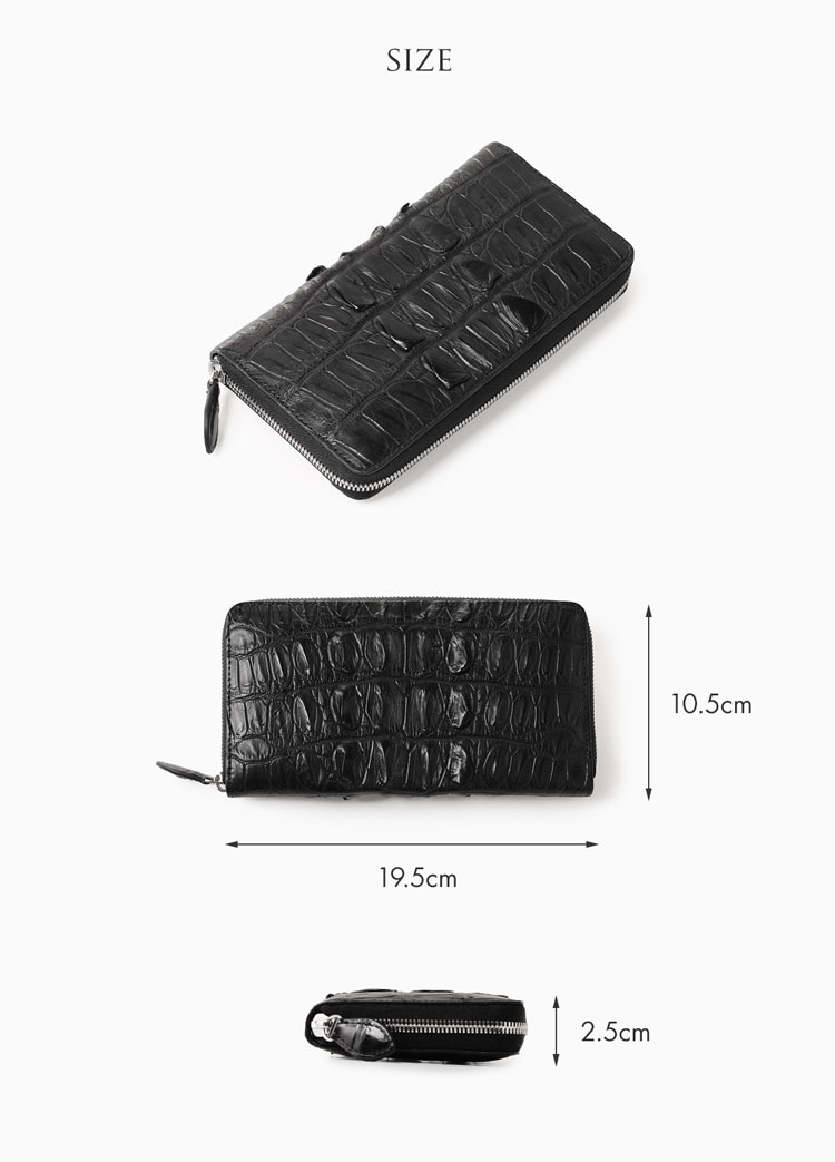 クロコダイル ホーンバック 長財布 ラウンドファスナー レディース ワイン/ネイビー/ダークブラウン/ブラック