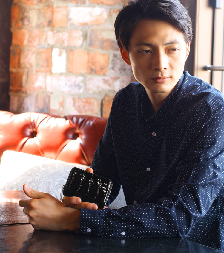 クロコダイル コンパクト財布 Wファスナー オレンジ