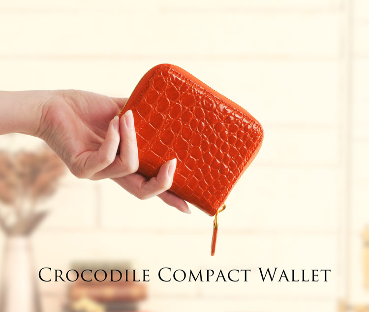 クロコダイル コンパクト財布 コンパクトウォレット オレンジ