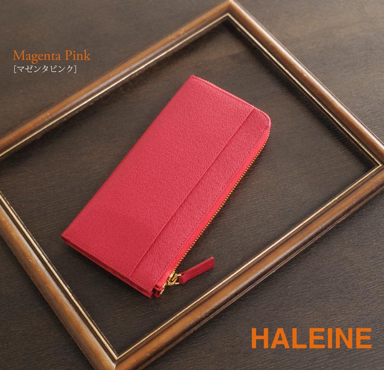 HALEINE 長財布 フランス 牛革 長財布 L字ファスナー レディース マゼンタピンク