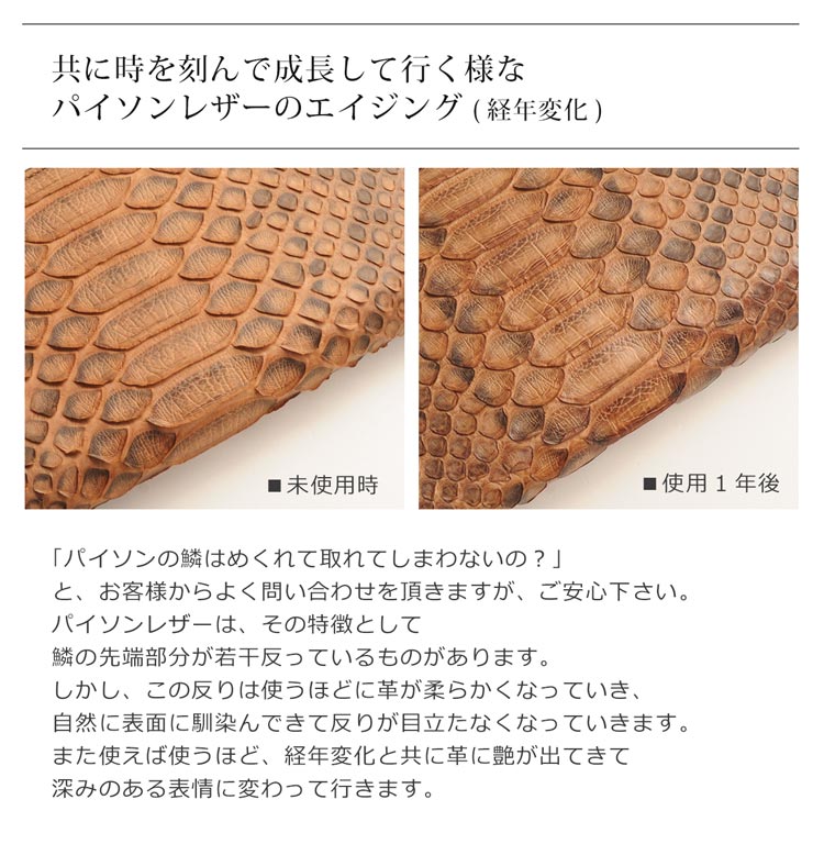 経年変化 エイジング パイソン レザー