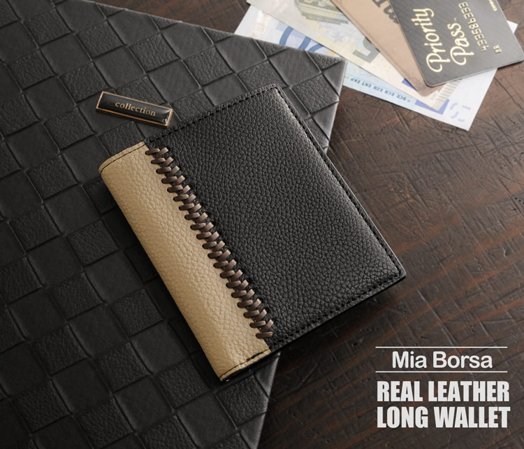 Mia Borsa/ミアボルサ 牛革 二つ 折り 財布 メンズ 薄型 コンパクト