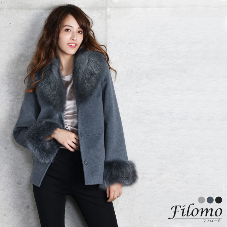 カシミヤ ブレンド ウール ジャケット フォックス ファー トリミング Filomo