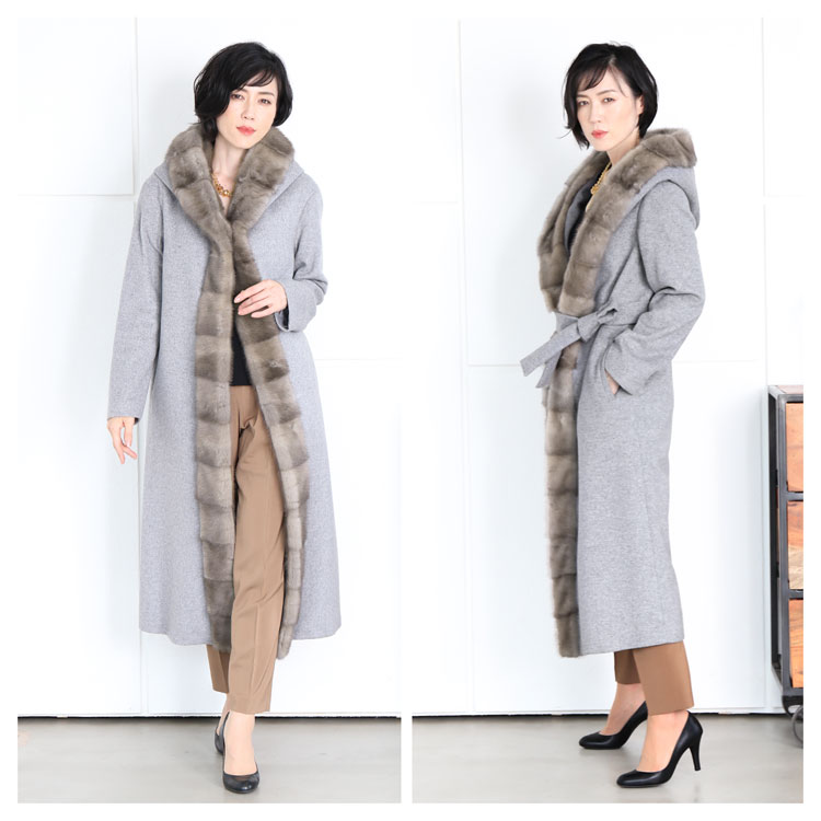 ミンク トリミング スーパー ロング コート カシミヤ ブレンド ウール Filomo