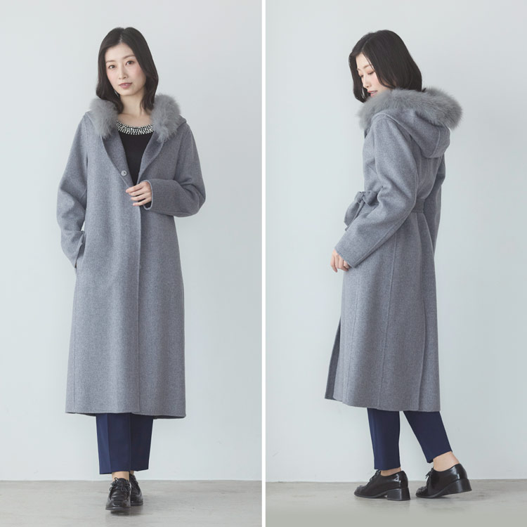 カシミヤ ウール コート フォックス ファー ロング