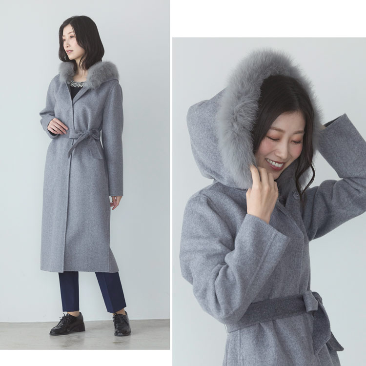 カシミヤ ウール コート フォックス ファー ロング