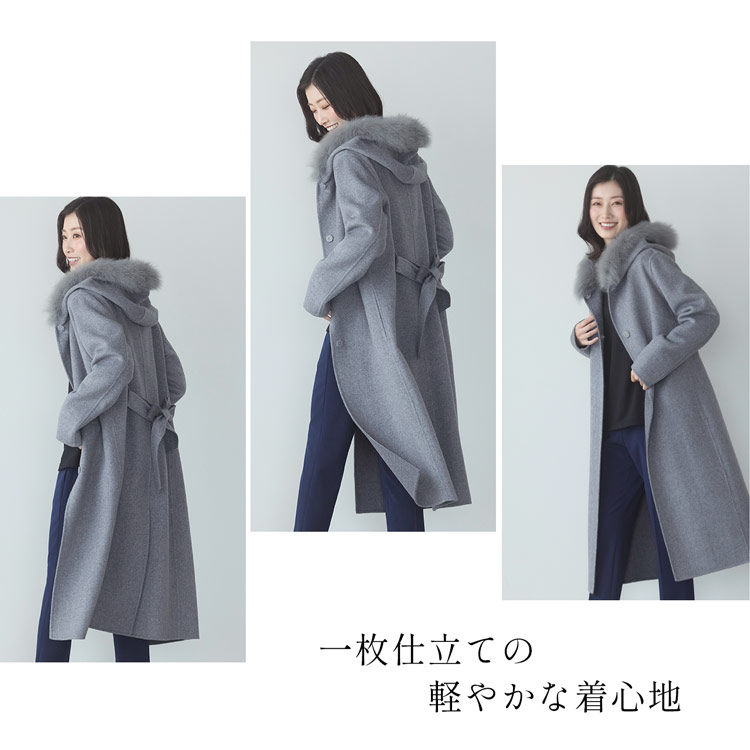 カシミヤ ウール コート フォックス ファー ロング