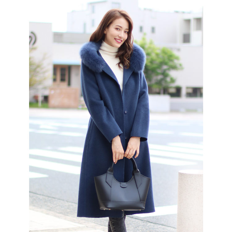 カシミヤ ウール コート フォックス ファー ロング
